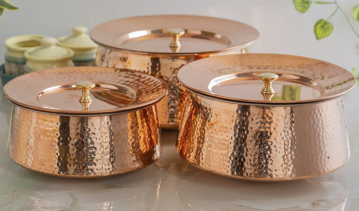 Elegant Matt Brass Serving Donga with Lid-4