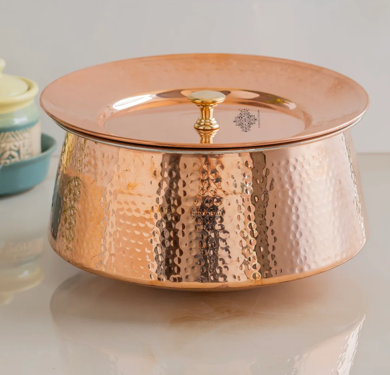 Elegant Matt Brass Serving Donga with Lid-2
