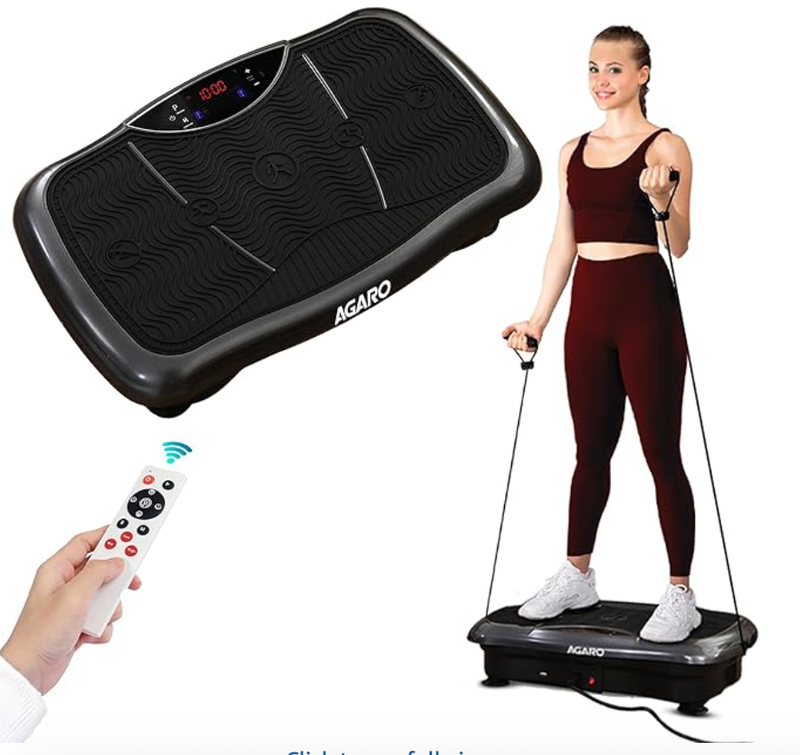 AGARO Regal Vibration Plate Massager, Home & Gym Workout Machine For Muscle Toning, Calorie Burning, Massaging, Weight Loss, Pain Relief & Comes With 5 Program Mode With Remote,2 Balance Straps, Black-1