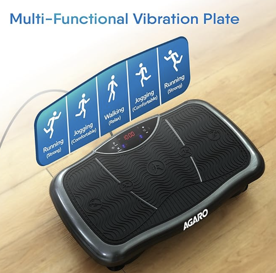 AGARO Regal Vibration Plate Massager, Home & Gym Workout Machine For Muscle Toning, Calorie Burning, Massaging, Weight Loss, Pain Relief & Comes With 5 Program Mode With Remote,2 Balance Straps, Black