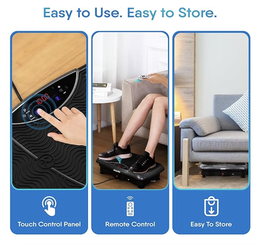 AGARO Regal Vibration Plate Massager, Home & Gym Workout Machine For Muscle Toning, Calorie Burning, Massaging, Weight Loss, Pain Relief & Comes With 5 Program Mode With Remote,2 Balance Straps, Black