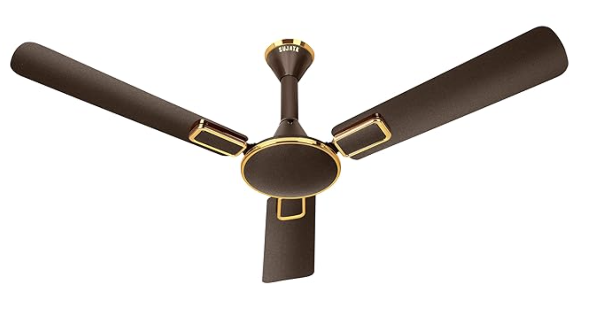 Sujata Ceiling Fan | 5-Year Warranty | Ceiling Fan for Living Room/Bedroom, 100% Copper Winding, Powerful airflow, BEE Star Rated, Decorative ceiling fan (Impresso ES18 - Tera Brown Gold)