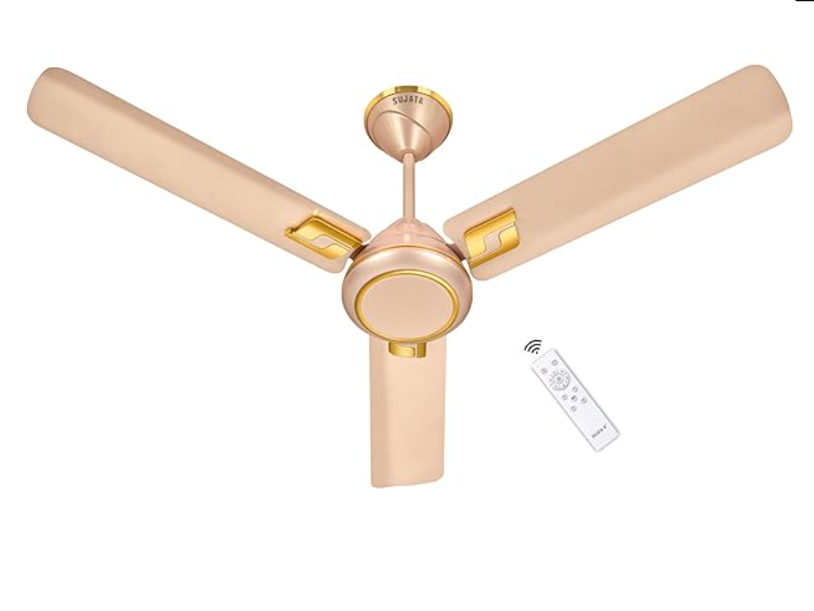 Sujata BLDC Fan | 3-Year Warranty | Ceiling Fan for Living Room/Bedroom with Remote Control, Powerful airflow, BEE Star Rated, Decorative ceiling fan (Topaz Gold - Kinetica)