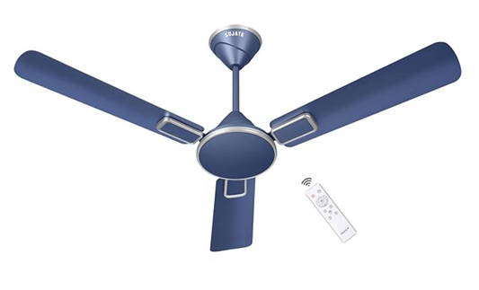 Sujata BLDC Fan | 3-Yrs Warranty | Ceiling Fan for Living Room/Bedroom with Remote Control, High caliber, H-Class insulation winding, BEE Star Rated, Decorative ceiling fan (Matt Blue Silver-Impresso)
