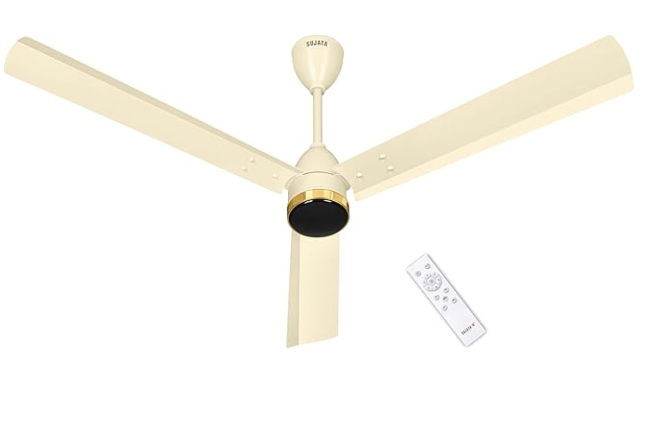 Sujata BLDC Fans Ceiling 1200mm | 3 Years Warranty | BLDC Ceiling Fan with Remote Control, 5 Star BEE Rating Energy Efficient, 100% Copper Winding, High Air Delivery (Slim Air - Ivory Gold)