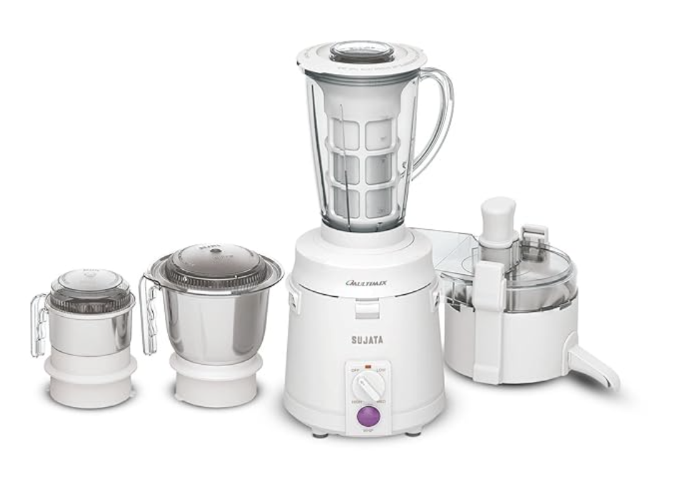 Sujata Multimix 900 Watts Mixer Grinder with Juicer | 22000 Rotations Per Min | 90 Minutes Continuous Running | 3 Versatile Jars 1750 ml, 1000 ml and 400 ml | Coconut milk extractor attachment