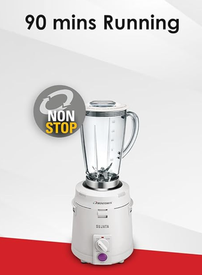 சுஜாதா பாலிகார்பனேட் ஃப்ரூட்மிக்ஸ் 900 வாட்ஸ் ஸ்மார்ட் மிக்சர் பிளெண்டர் | நிமிடத்திற்கு 22000 சுழற்சிகள் | 90 நிமிடங்கள் தொடர்ச்சியான இயக்கம் | பல்துறை ஜாடி 1750 மில்லி, வெள்ளை 