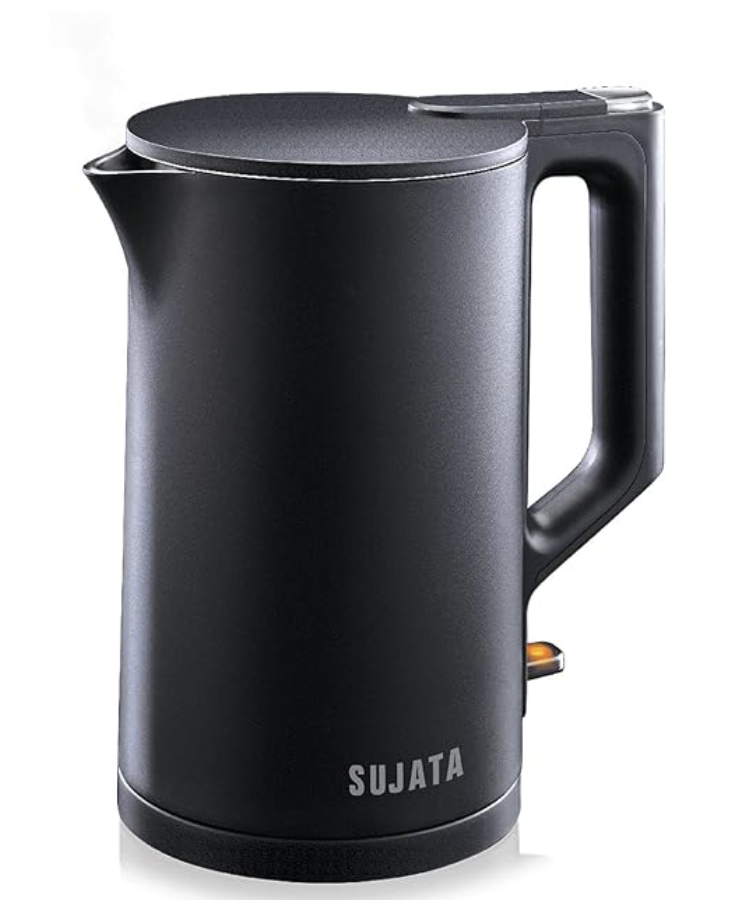 Sujata 1500 W Electric Kettle EK01 Black 1.5 Litre | Strix Controller | Cool Touch | 3 Way Auto Shut Off | Stainless Steel | 360 Degree base
