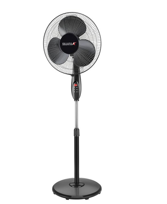 Sujata Pedestal Fan | 2 Years Warranty | 60 Watt, 400 MM Oscillating Stand Fan,Pedestal High Speed with 1350 RPM Motor, Tilt Mechanism, 100% Copper Winding Motor (SPF09 - Black)