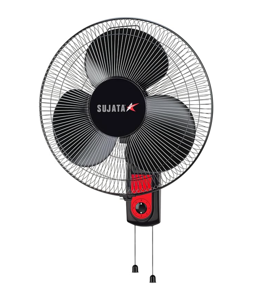 Sujata Wall Fan | 2 Years Warranty | 400 mm Sweep Wall Mount Fans for Home, Wall Fan for Living Room with 100% Copper Motor, 120 Ribs Guard, 3 Speed Control, Strong Airflow & Low Noise (SWF27 - Black)