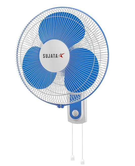 Sujata Wall Fan | 2 Years Warranty | Wall Fans for Home, Wall Fan for Kitchen, Wall Mount Fan with 400 mm Sweep & 100% Copper Motor & 120 Ribs Guard, 3-Speed Control (SWF27-White Blue)
