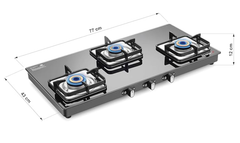 Sujata Classic Gas Stove | 9 Years Warranty | 3 Burner Gas Stove Glass Top, SABAF, ISI Certified, Hob Top, LPG & PNG Compatible, Jumbo Brass Burner (Black)-2