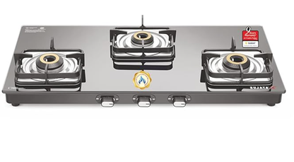 Sujata Classic AI Gas Stove | 9 Years Warranty | 3 Burner Gas Stove Glass Top, Stove 3 Burner, Auto Ignition, SABAF, ISI Certified, LPG & PNG Compatible, Jumbo Brass Burner (Black)