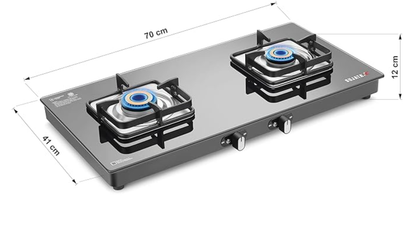 Sujata Classic Gas Stove | 9 Years Warranty | Stove 2 Burner, 2 Burner Gas Stove Glass Top, SABAF, ISI Certified, Hob, LPG & PNG Compatible, Brass Burner (Black)