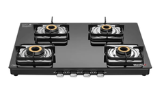 Sujata Classic Gas Stove | 9 Years Warranty | 4 Burner Gas Stove Glass Top, SABAF, ISI Certified, Hob Top Stoves, LPG & PNG Compatible, Jumbo Brass Burner (Black)-1