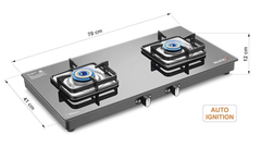 Sujata Classic AI Gas Stove | 9 Years Warranty | Gas Stove 2 Burners Glass Top, Stove 2 Burner, Auto Ignition, SABAF, ISI Certified, LPG & PNG Compatible, Brass Burner (Black)-2
