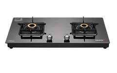 Sujata Premium Gas Stove | 9 Years Warranty | 2 burner gas stove, 2 Burner Gas Stove Glass Top, SABAF, ISI Certified, LPG & PNG Compatible, 360° Rotating Brass Gas Nozzle, Brass Burner (Black)-1
