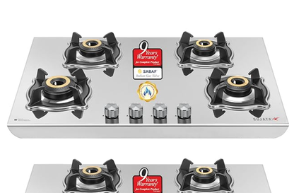 Sujata Gas Stove 4 Burners | 9 Years Warranty, ISI Certified | 4 Burner Gas Stove Stainless Steel Auto Ignition, LPG Ready & PNG Compatible, SABAF, 360° Rotating Nozzle, Jumbo Brass Burner (Robusto)
