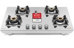 Sujata Open Gas Stove 4 Burners Steel Body | 9 Years Warranty, ISI Certified | Stainless Steel, Gas Chulha, LPG Ready & PNG Compatible (Robusto - Steel Finish)-1