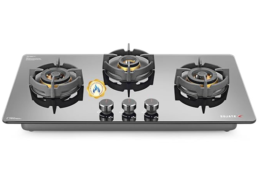 सुजाता हॉब टॉप 3 बर्नर ऑटो इग्निशन | 5 साल की वारंटी | 3 बर्नर गैस स्टोव ग्लास टॉप, 3 बर्नर, हॉब गैस स्टोव, पीतल बर्नर (प्लेटिनम- एफएफडी एआई) 