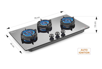 சுஜாதா ஹாப் டாப் 3 பர்னர் ஆட்டோ இக்னிஷன் | 5 வருட உத்தரவாதம் | 3 பர்னர் கேஸ் ஸ்டவ் கிளாஸ் டாப், 3 பர்னர், ஹாப் கேஸ் ஸ்டவ், பித்தளை பர்னர் (பிளாட்டினம்- FFD AI) 