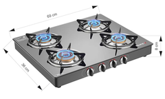 Sujata Gas Stove | 9 Years Warranty | 4 Burner Gas Stove Glass Top, 4 Burner Stove, ISI Certified, SABAF Valve with LPG & PNG Compatible, 360° Rotating Nozzle, 8mm Toughened Glass (Standard - Black)-2
