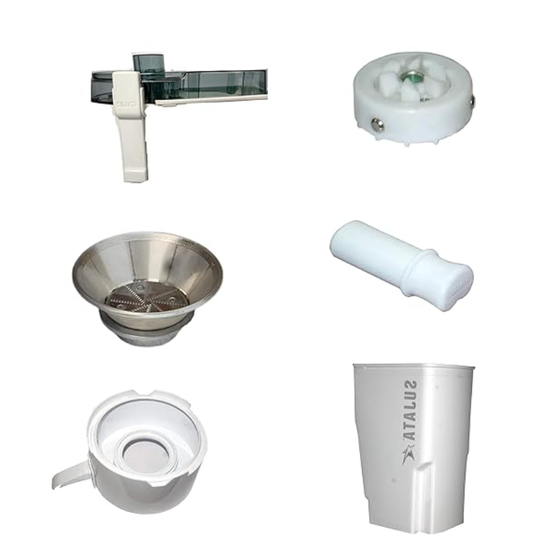6 Piece Sujatajuicer Attachements For Supermix, Dynamix Models | Juicer Cover | Jali Cover | Motor Coupler | Jali Pot | Waste Pot | White-1