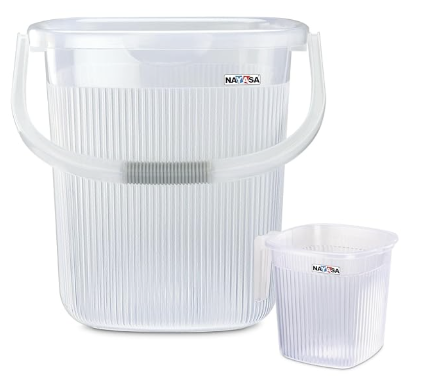 Nayasa Rimmy Plastic Bucket Set for Bathroom | Bucket and Mug (25 Liters & 1.5 Liters) | Bathroom Set of 2 | Bathroom Accessories Set | Bathroom Bucket Set | Transparent