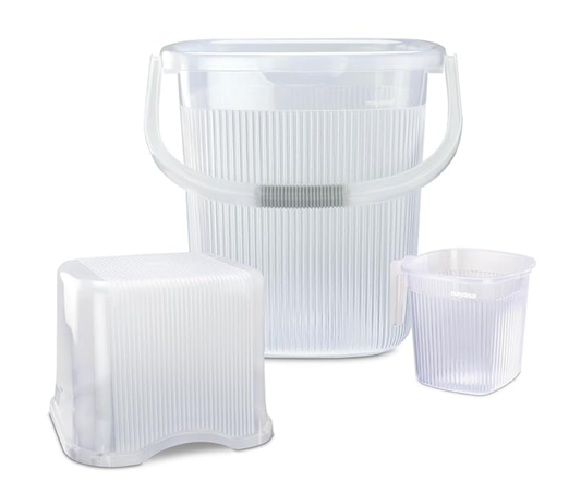 Nayasa Rimmy Plastic Bucket Set for Bathroom | 18 Liters Bucket & 1.5 Liters Mug | Bathroom Set of 3 | Bathroom Accessories Set | Bathroom Bucket Set | Bucket and Mug with Stool | Transparent