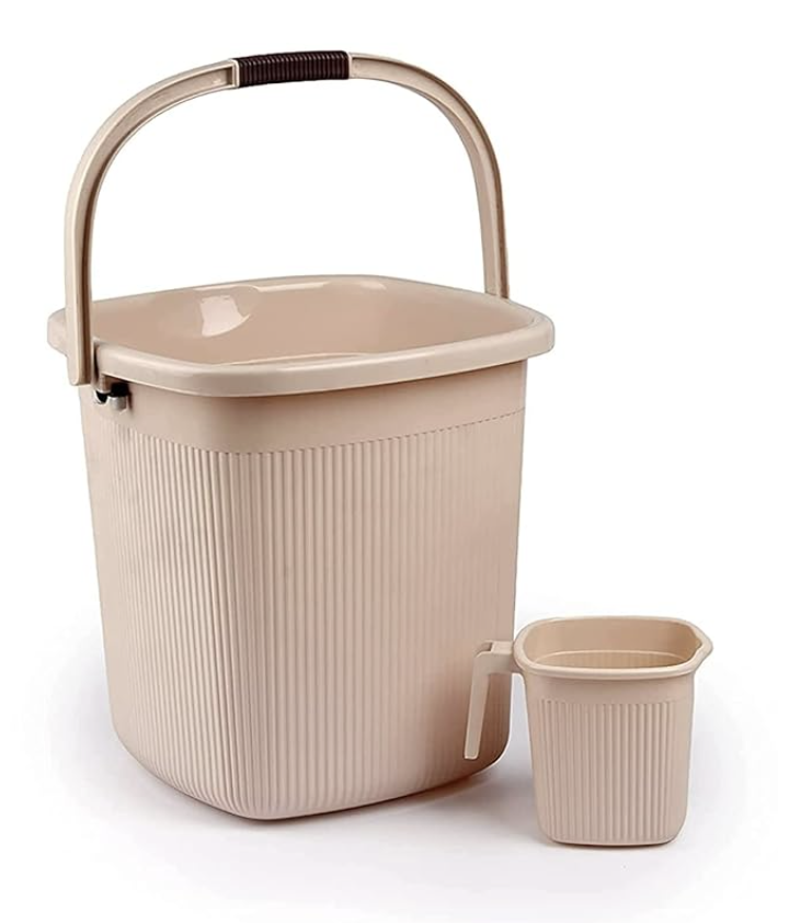 Nayasa Rimmy Plastic Bucket Set for Bathroom | Bucket and Mug (25 Liters & 1.5 Liters) | Bathroom Set of 2 | Bathroom Accessories Set | Bathroom Bucket Set | Ivory
