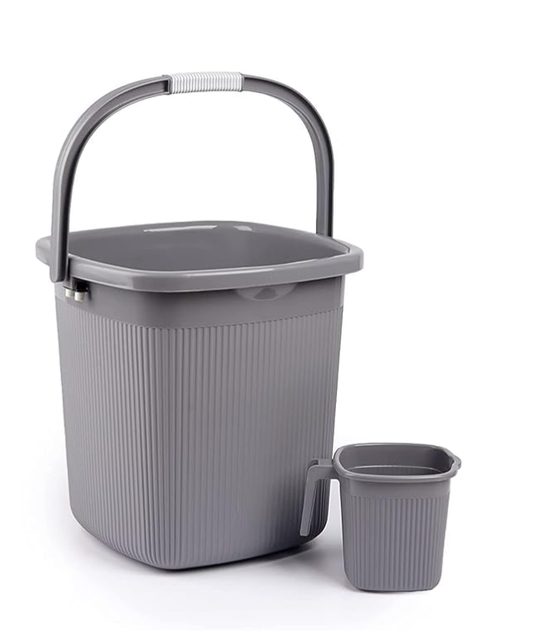 Nayasa Rimmy Plastic Bucket Set for Bathroom | Bucket and Mug (25 Liters & 1.5 Liters) | Bathroom Set of 2 | Bathroom Accessories Set | Bathroom Bucket Set | Grey