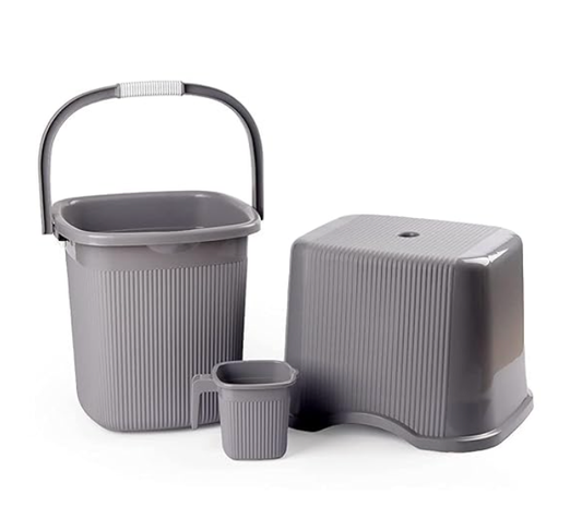 Nayasa Strong Plastic Rimmy Bucket Mug Stool Bathroom Set of 3 for Kitchen & Bathroom (SH) (Grey, 18 Liter(Small))
