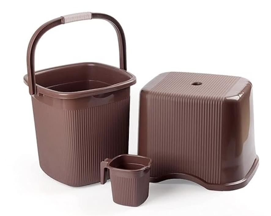 Nayasa Strong Plastic Rimmy Bucket Mug Stool Bathroom Set of 3 for Kitchen & Bathroom (SH) (Dark Brown, 18 Liter(Small))