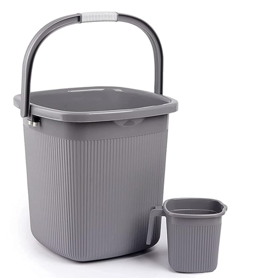 Nayasa Rimmy Plastic Bucket Set for Bathroom | Bucket and Mug (18 Liters & 1.5 Liters) | Bathroom Set of 2 | Bathroom Accessories Set | Bathroom Bucket Set | Grey