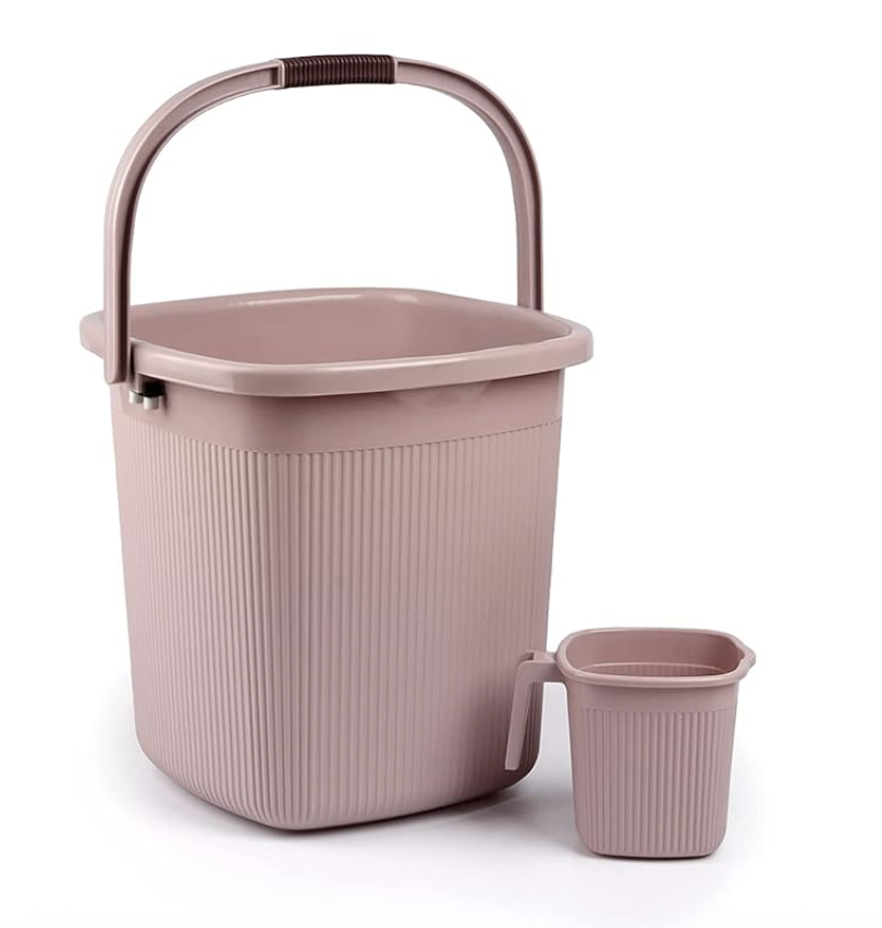 Nayasa Strong Plastic Rimmy Bucket Mug Bathroom Set of 2 for Kitchen & Bathroom… (Light Brown, 25 Liter)