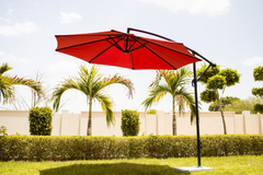 Aqua Luxury Side Pole Garden Umbrella With Stand (Round, Mahroon)