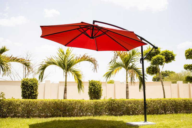 Aqua Luxury Side Pole Garden Umbrella With Stand (Round, Mahroon)