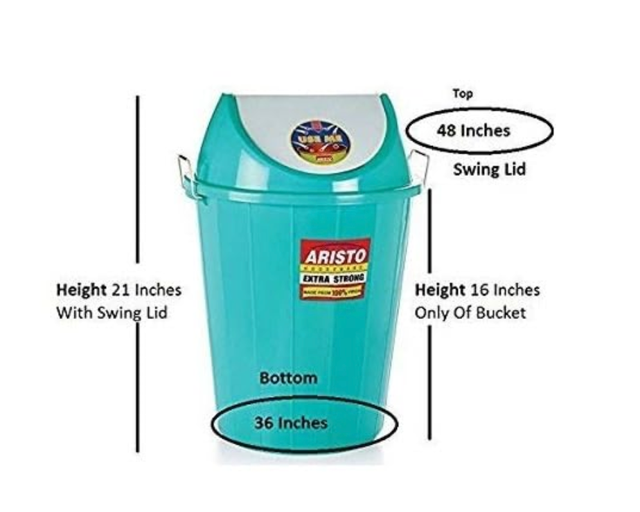 ARISTO Swing Lid Garbage Waste Dustbin with Metal Side Handle 32 ltr Green-2