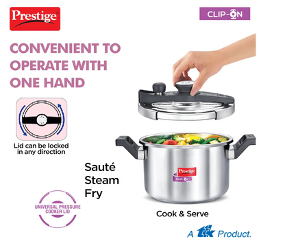 Prestige Svachh Clip on 5 L Outer Lid Induction Bottom Pressure Cooker (Stainless Steel)
