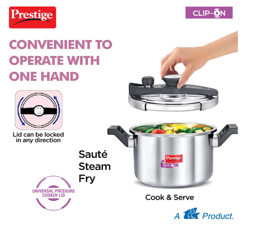 Prestige Svachh Clip on 5 L Outer Lid Induction Bottom Pressure Cooker (Stainless Steel)