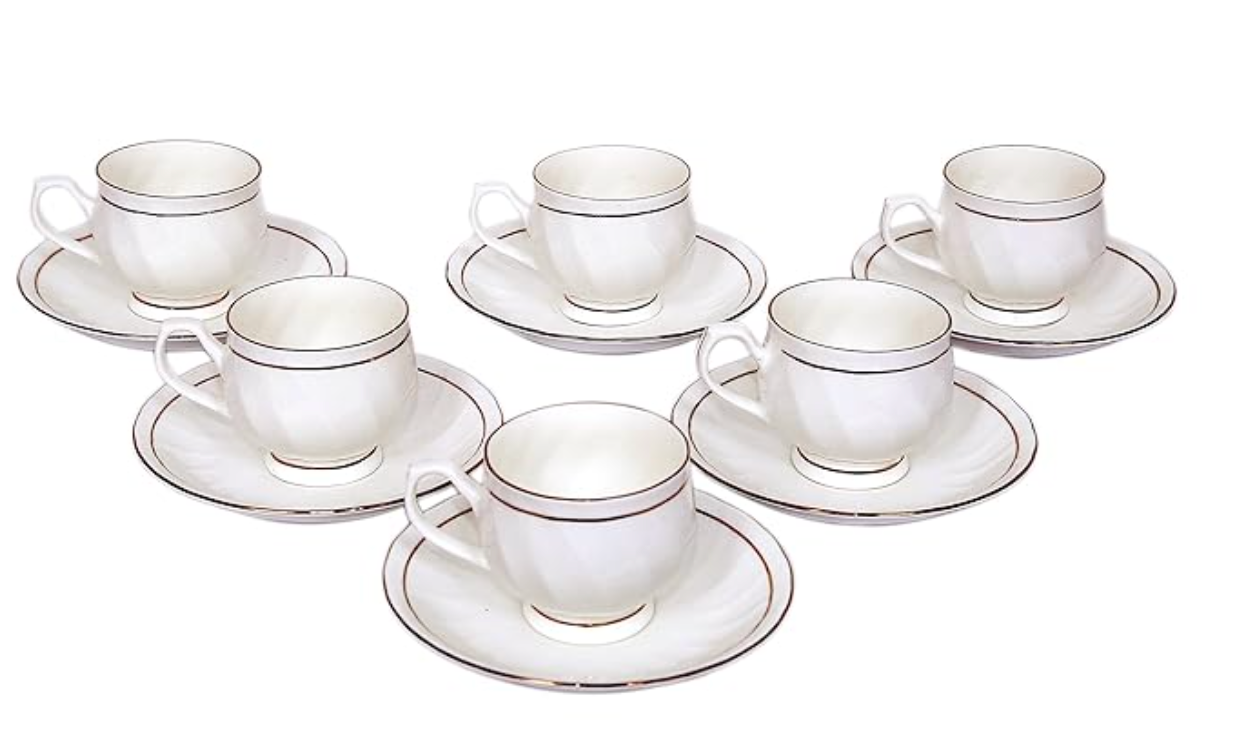 क्ले क्राफ्ट कप सॉसर का 12 पीस का सेट, करीना 110 गोल्ड लाइन