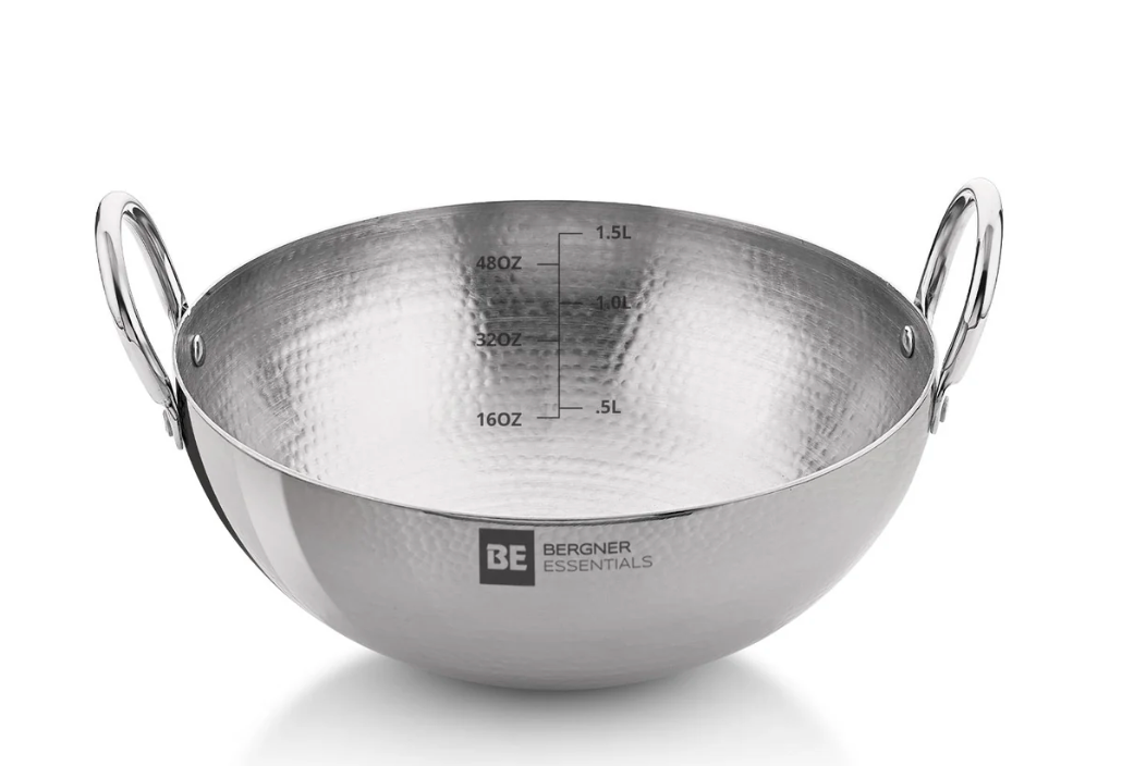 BERGNER BE Essentials 28 cm Hammered Kadai, 4.2 Liters Kadhai Without Lid, Thickness 2.2 mm, Food Safe, Sturdy and Durable, Gas Stove Ready, Dishwasher Safe, 5-Year Warranty