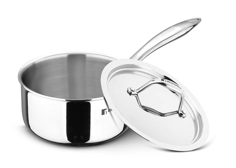 Bergner Argent TriPly Stainless Steel 18 cm Saucepan with Stainless Steel Lid, 2.2 LTR Sauce Pan, Stay Cool Cast Handle, Food Safe, Durable, Dishwasher Safe, Induction and Gas Ready-1