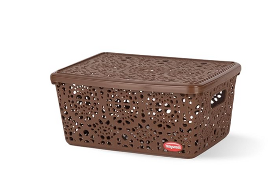 Nayasa Flower Storage Plastic Basket Medium (29 cm X 21 cm X 14 cm, Dark Brown) (SSB050)