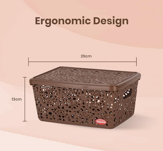 Nayasa Flower Storage Plastic Basket Medium (29 cm X 21 cm X 14 cm, Dark Brown) (SSB050)