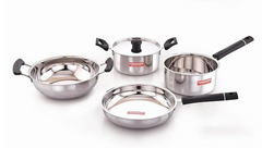 Sowbaghya Stainless Steel 5Pcs Ultima Gift Set - ISS26 (Sauce pan, Dutch Oven with lid, Kadai and Fry pan) 1.5Ltrs-1