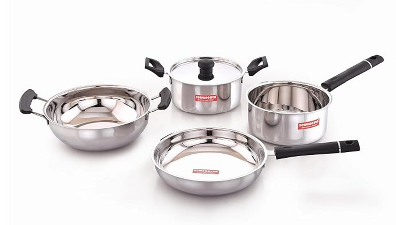 Sowbaghya Stainless Steel 5Pcs Ultima Gift Set - ISS26 (Sauce pan, Dutch Oven with lid, Kadai and Fry pan) 1.5Ltrs-1
