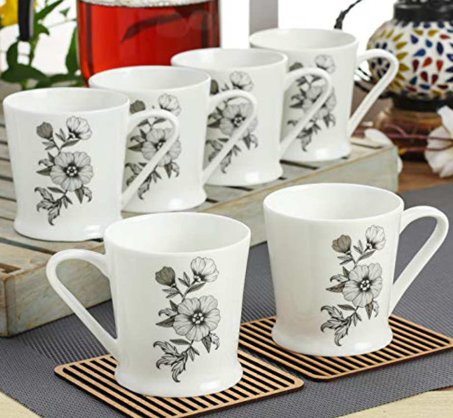 Clay Craft Peter Small Coffee Mugs/ Tea Cups Set of 6 Pieces 150ml, Multicolor, Ceramic (CM-PETERSMALL-MW25)