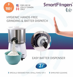 Smart Fingers Stainless Steel Comfort Plus Table Top Magic Wet Grinder 110V 60Hz (2 L) For Usa Canada And Japan Only, White-5
