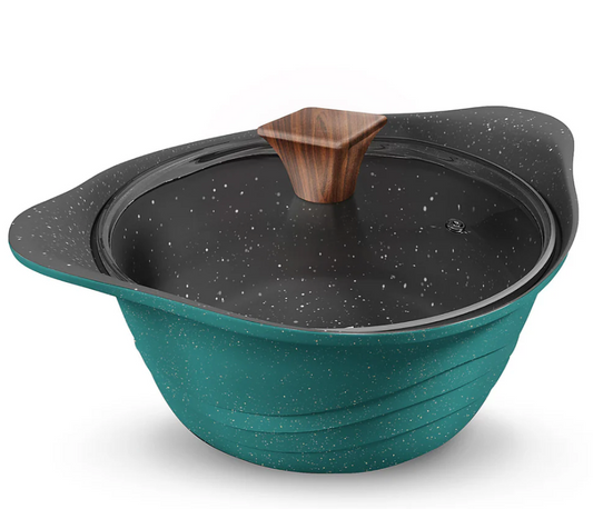 Preethi Artistic Collection Die Cast Non Stick Kadai, 24 cm,with Glass Lid, 5 Star Non Stick Effect, Cook & Serve, Ocean Green